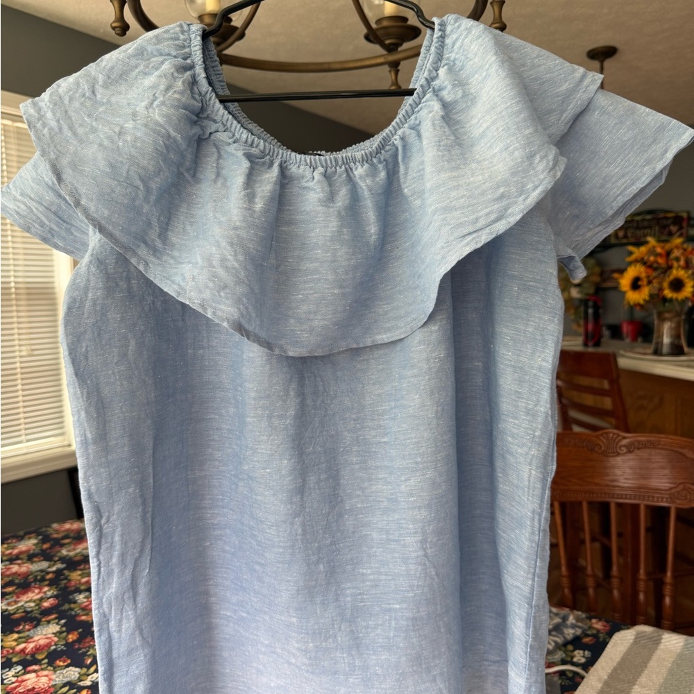 Hannah Sky Blue Blouse 100% Linen Size M Great Condition